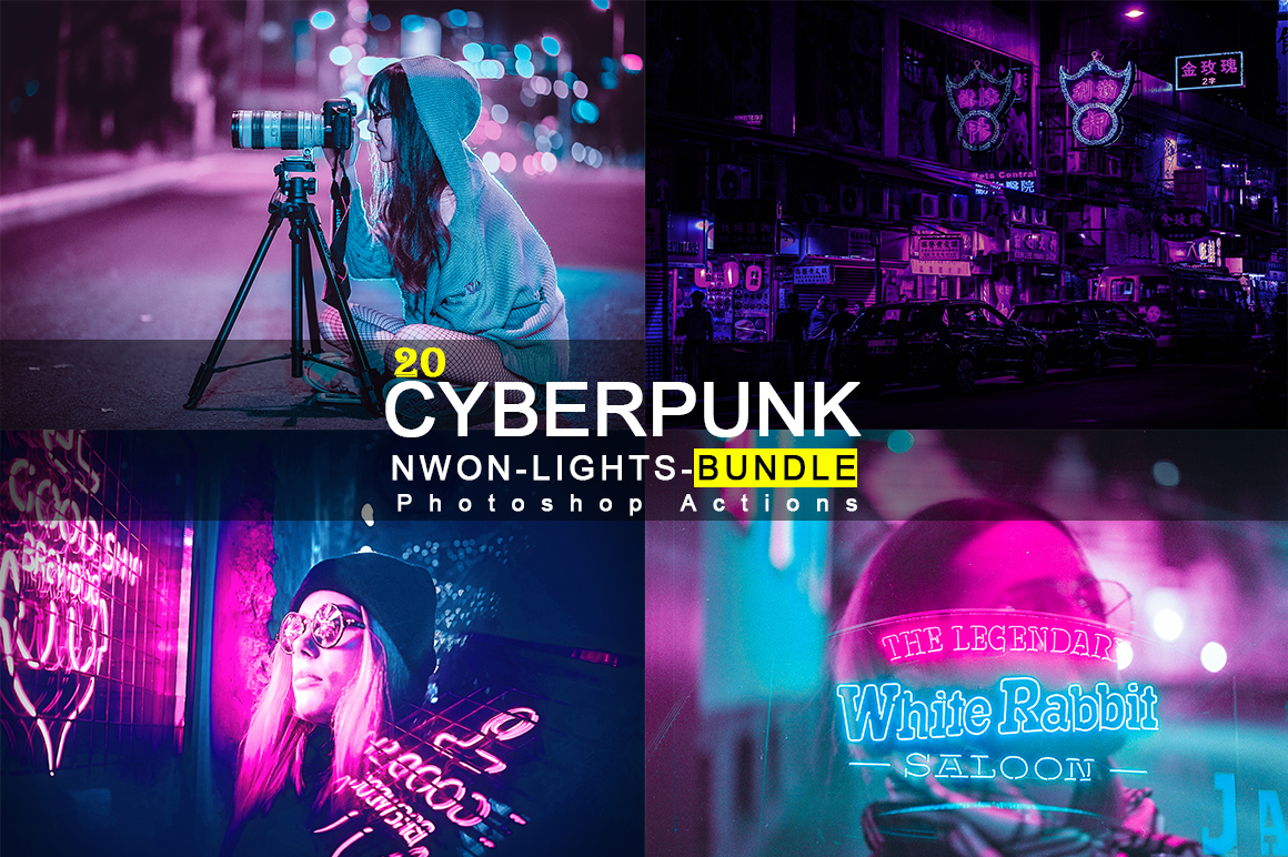 Graphicsmartz - 20 Cyberpunk - Neon - Lights - Bundle Photoshop Actions ...