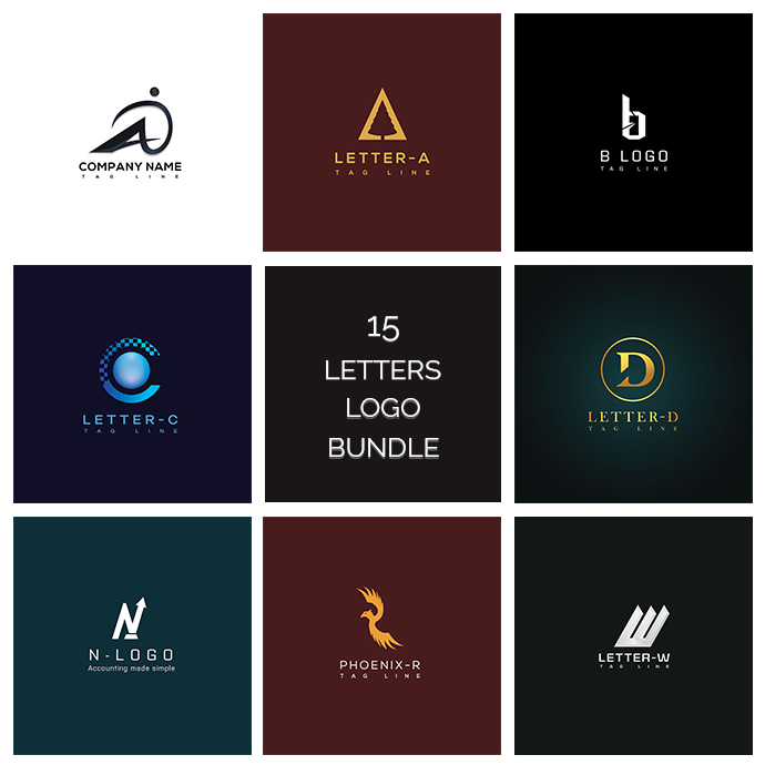 15 unique letters logo bundle