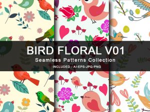Bird Floral V01 Seamless Patterns Collection
