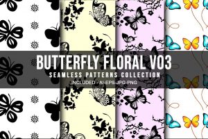 Butterfly Floral V03 Seamless Patterns Collection