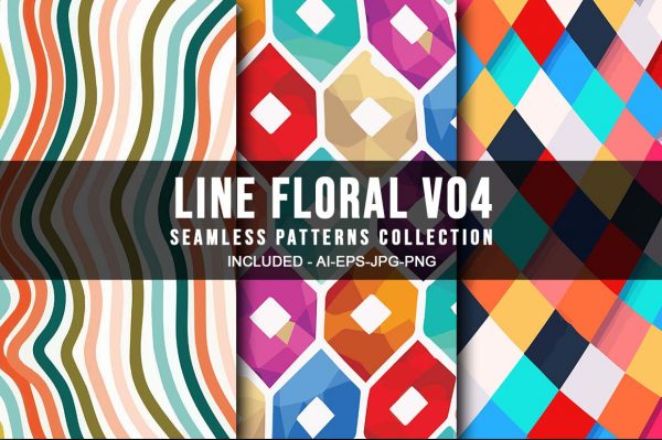 Line Floral V04 Seamless Patterns Collection