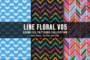 Line Floral V05 Seamless Patterns Collection