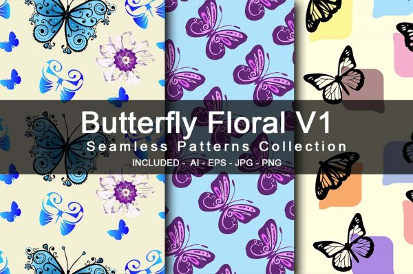 Butterfly Floral V01 Seamless Patterns Collection