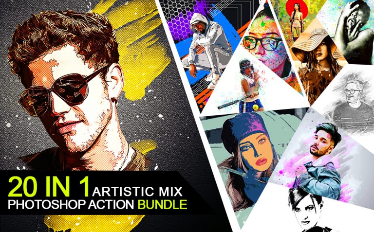 Graphicsmartz - 20 In 1 Artistic Mix Photoshop Actions Bundle