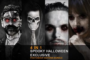 4 in 1 Spooky Halloween Exclusive Photoshop Actions Bundle