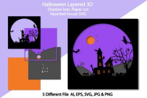 Halloween Layered 3D Shadowbox & Paper Cut Haunted house SVG