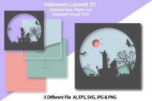 Halloween Layered 3D Shadowbox & Paper Cut Haunted house SVG