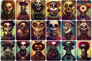 200+ Steampunk characters with evil clowns and skulls