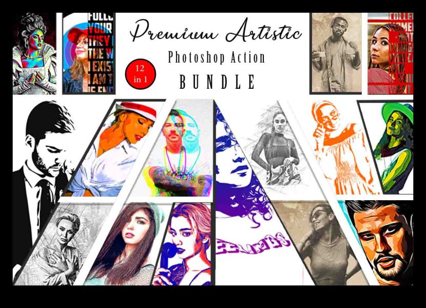 Graphicsmartz - 12 In 1 Premium Artistic Photoshop Action Bundle