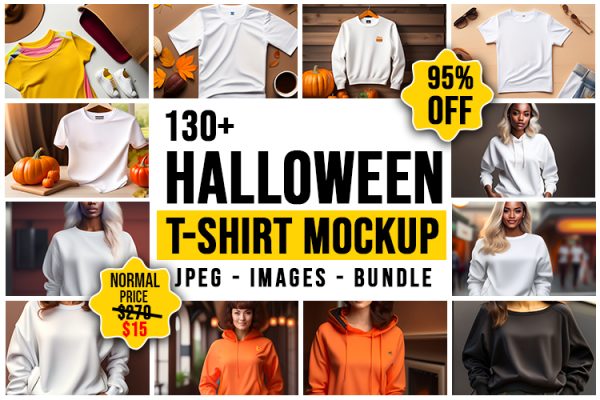 130+ Halloween T-Shirt Mockup Bundle