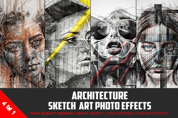 4 In 1 Architecture Sketch Art Photo Effects