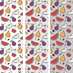 Background with different fruits, pear, cherry, watermelon, plum and apple. 1