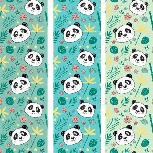 Cute animal seamless pattern with baby panda. Colorful vector illustration. Safari animal, tropical plants. Fun childish repeat design for children textile fabric print, wallpaper, wrapping paper. 1