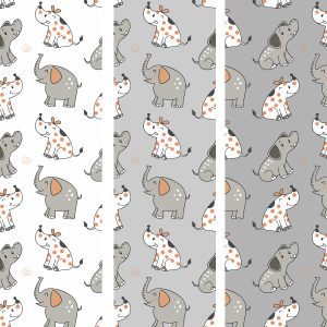 Design patterns with cute cartoon animal ornaments of dogs, elephants and cows 2