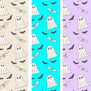 Halloween Background. Halloween seamless pattern. Vintage ghosts with bats silhouettes isolated on white background. Vector illustration 2