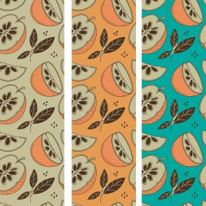 Halves of ripe persimmon on green background. Seamless pattern ripe juicy fruits and foliage. Grocery print for textile, wrapping paper, fabric, product design, vector graphic 2