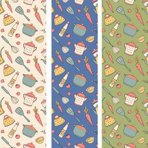 Kitchen Utensils with Vegetables Cute Pattern