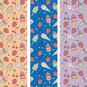 Vector seamless background illustration of cute, hand drawn style summer retro candies background 2